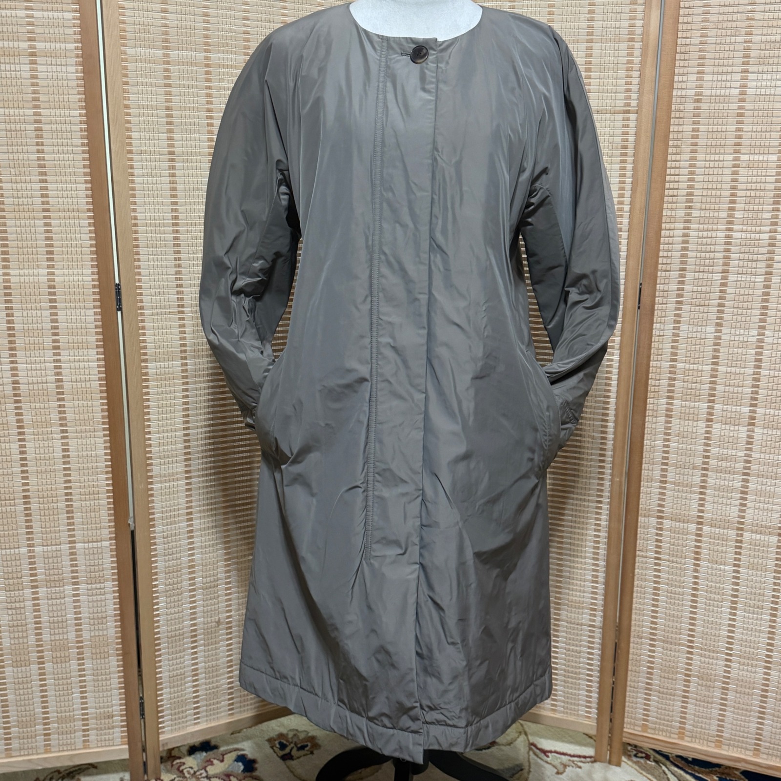 Lafayette 148 New York Concrete Grey Goose Down Collarless Puffer Coat M Jacket